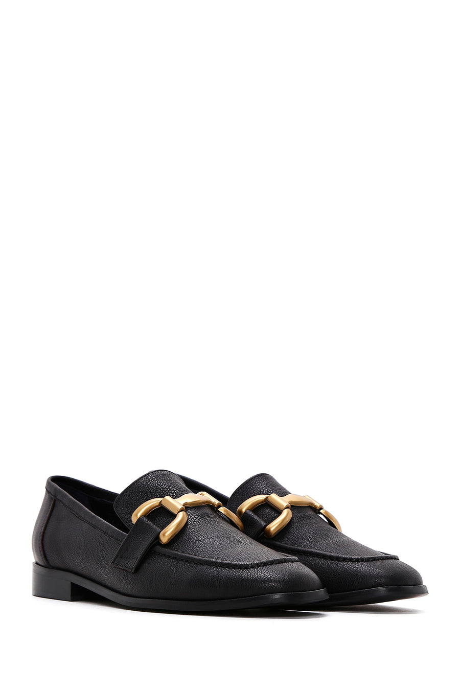 Women's Black Leather Buckle Loafer