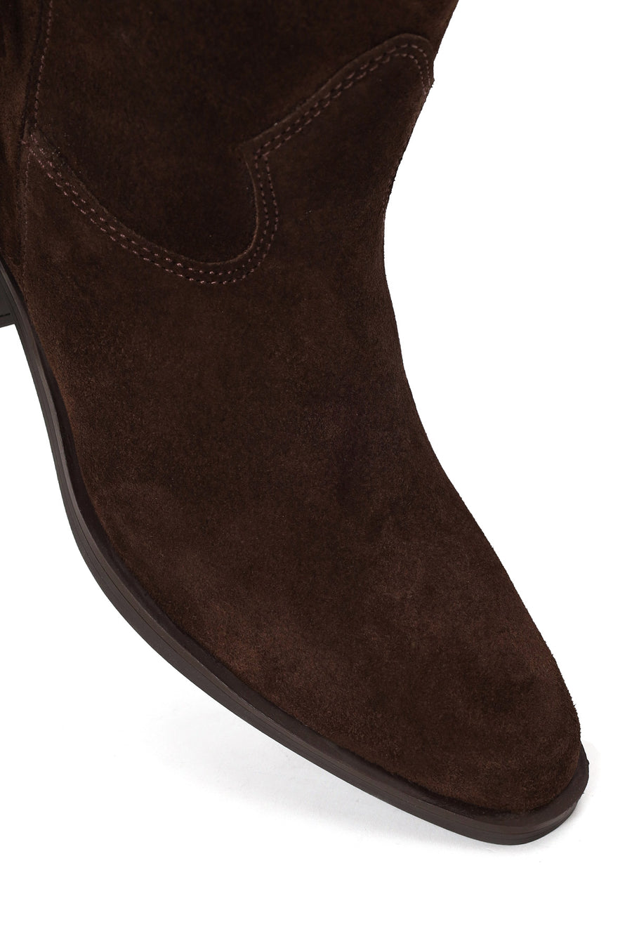 Woman Brown Tassel Chunky-Heeled Suede Leather Cowboy Boots