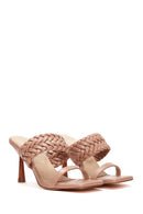 Women's Beige Knitted Heeled Slippers | Derimod