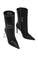 Woman Black High Thin Heeled Leather Boots | Derimod