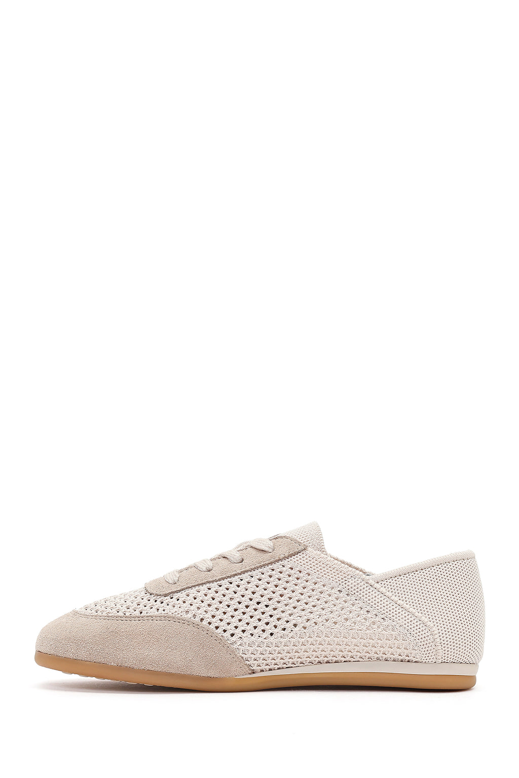 Kadın Bej Bağcıklı Deri Sneaker