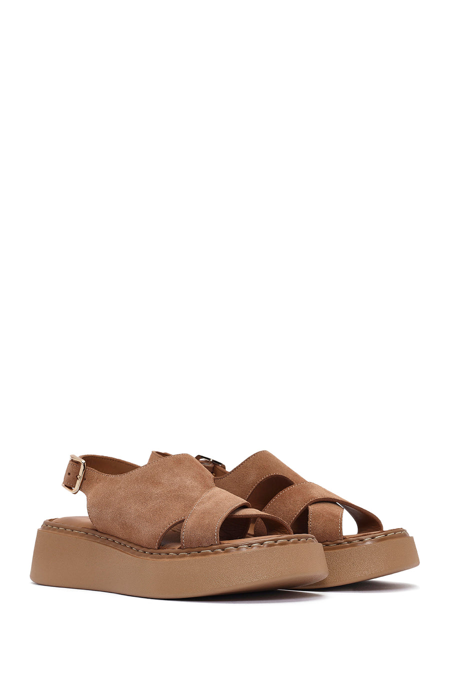 Women's Powder Ankle Buckle Thick Soled Suede Leather Comfort Sandals
