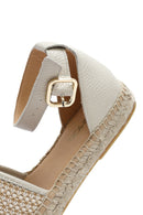 Women's Beige Buckle Ankle Straw Leather Espadrille Sandals | Derimod
