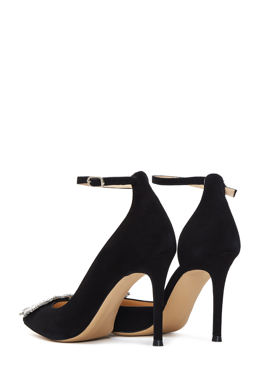 Women's Black Suede Leather Heeled Shoes