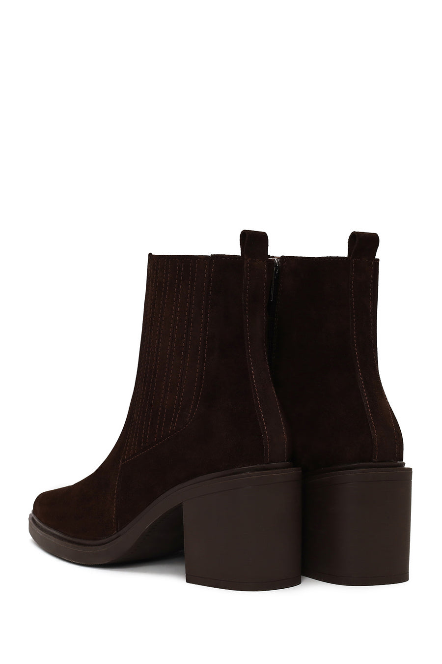 Woman Brown Zip Closure Chunky Heeled Suede Boots