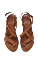 Women's Tan Leather Flat Bodrum Sandals | Derimod