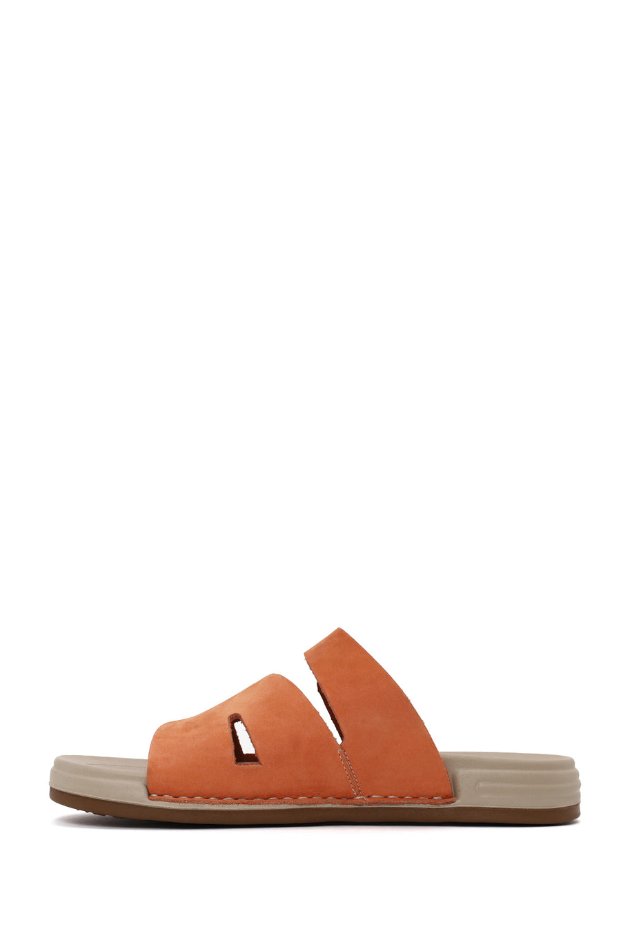 Woman Orange Strapped Nubuck Leather Slipper