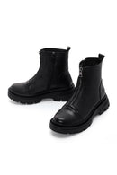 Women's Black Thick Soled Zippered Leather Comfort Boots | Derimod