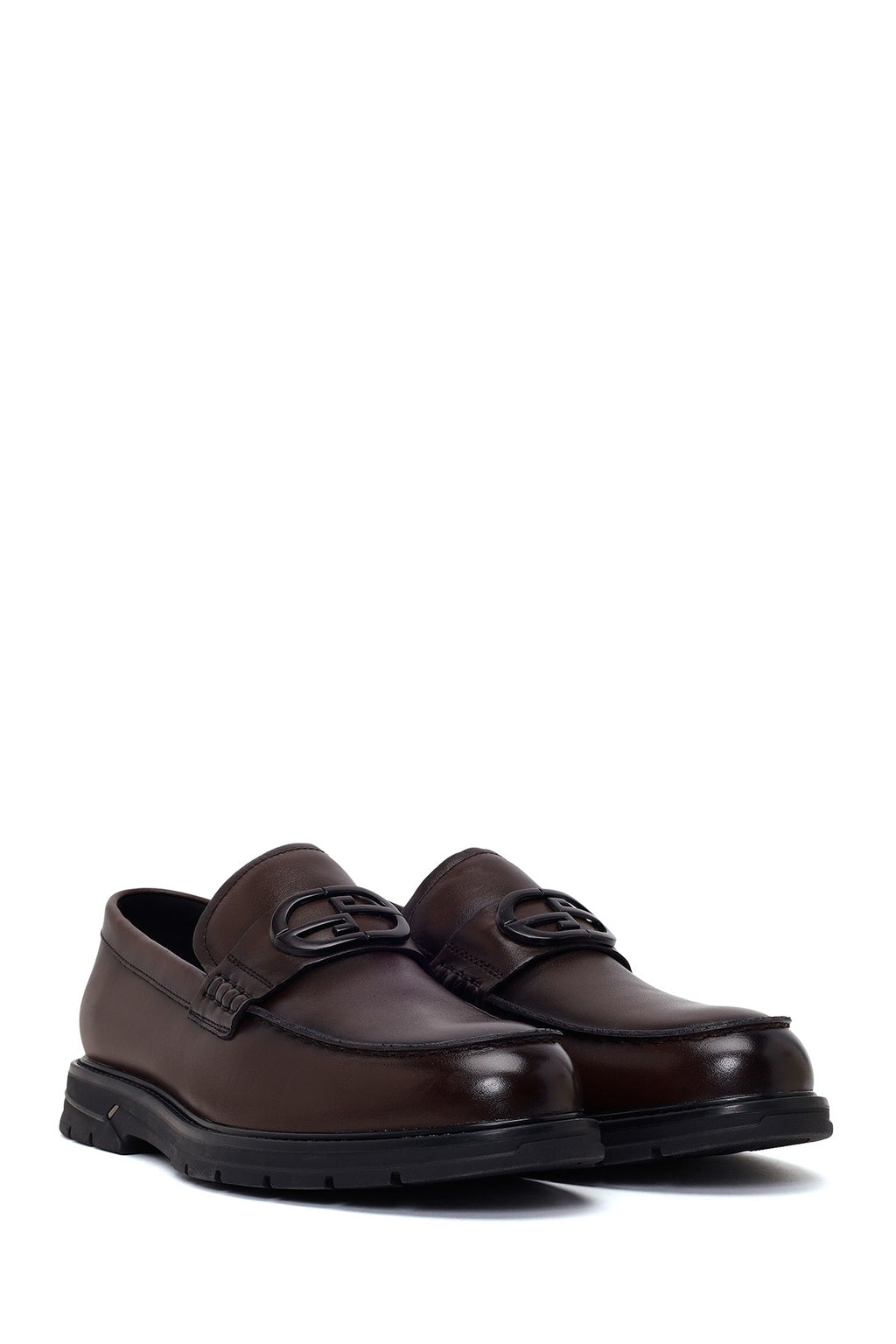Erkek Kahverengi Tokalı Deri Casual Loafer