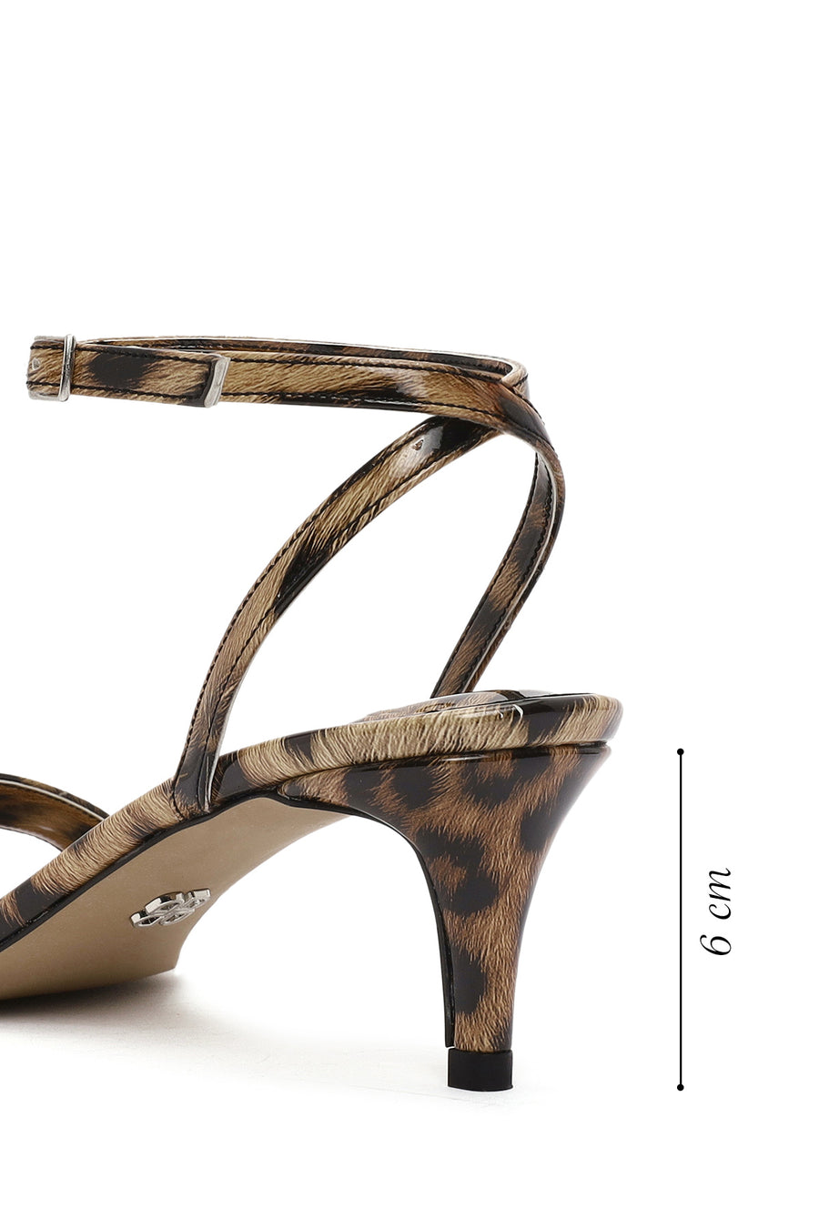 Women's Leopard Ankle Buckle Low Thin Heel Patent Leather Sandals