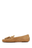 Women's Camel Tassel Suede Leather Loafer | Derimod