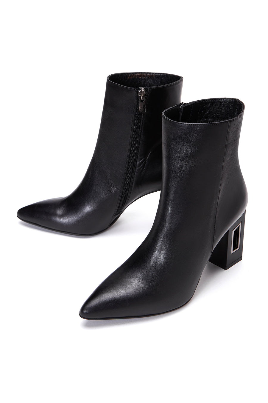 Women's Black Leather Zippered Classic Heeled Classic Boots