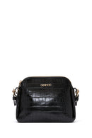 Women's Black Long Strap Crocodile Patterned Crossbody Bag | Derimod