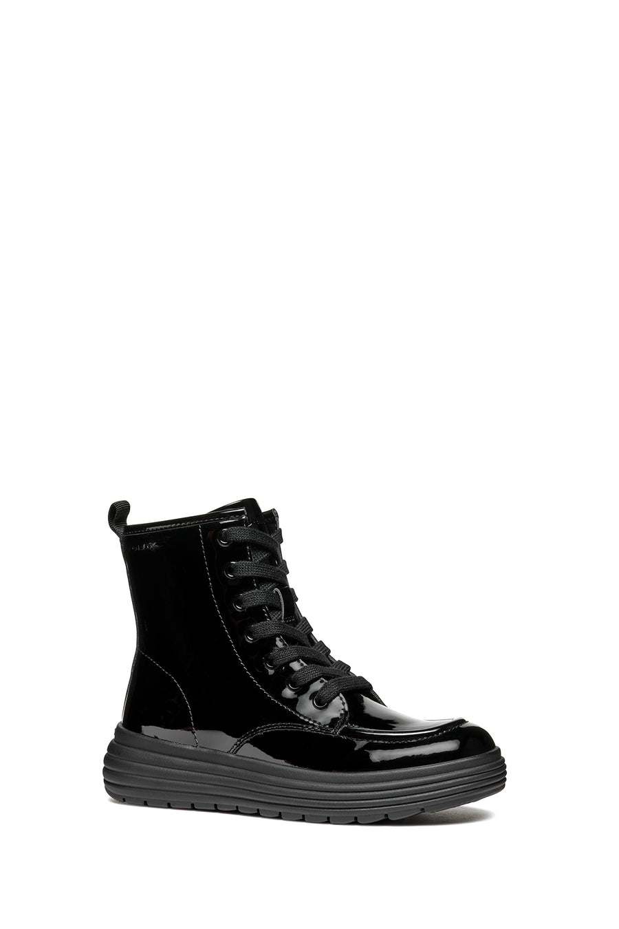 Geox Girls Black Phaolae Lace-Up Zipper Detailed Leather Combat Boots