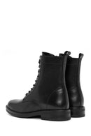 Woman Black Zip Closure Leather Combat Boots | Derimod