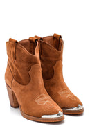Women's Suede Leather Heeled Cowboy Boots | Derimod