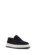 Men's Navy Blue Suede Leather Casual Loafer | Derimod