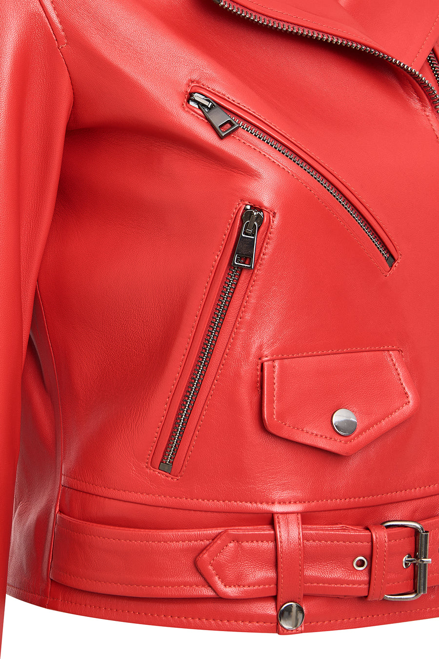 Newage Women's Red Slim-Fit Biker Leather Jacket