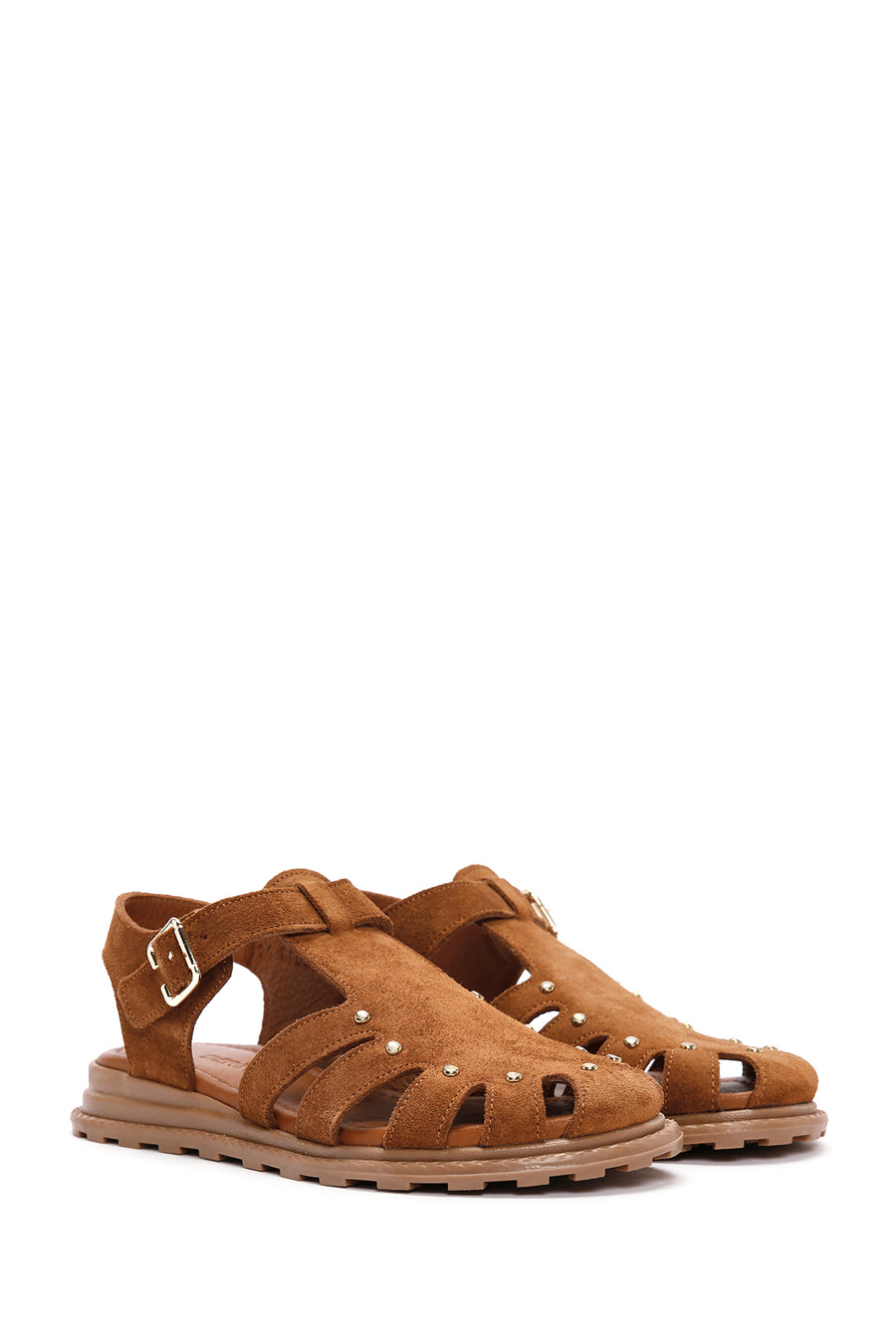 Women's Tan Ankle Strap Suede Leather Sandals
