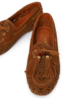 Women's Tan Tassel Suede Leather Loafer | Derimod