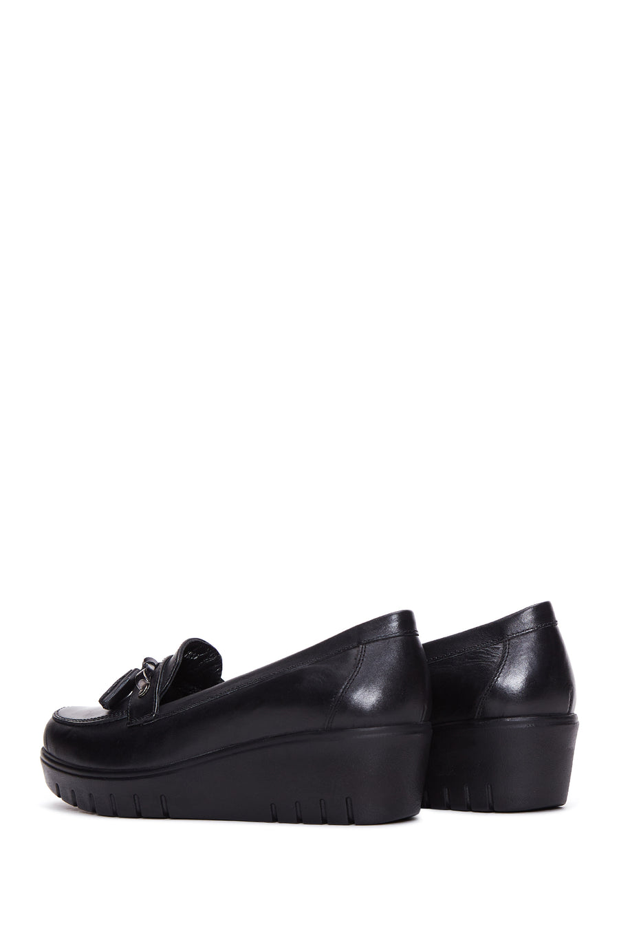 Women's Black Leather Wedge Heeled Loafer