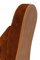 Woman Tan Double-Buckle Thick-Soled Suede Slipper | Derimod