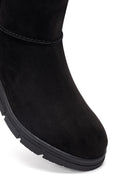 Women's Black Zippered Suede Teddy Boot | Derimod