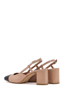 Women's Beige Slingback Thick Heel Leather Shoes | Derimod
