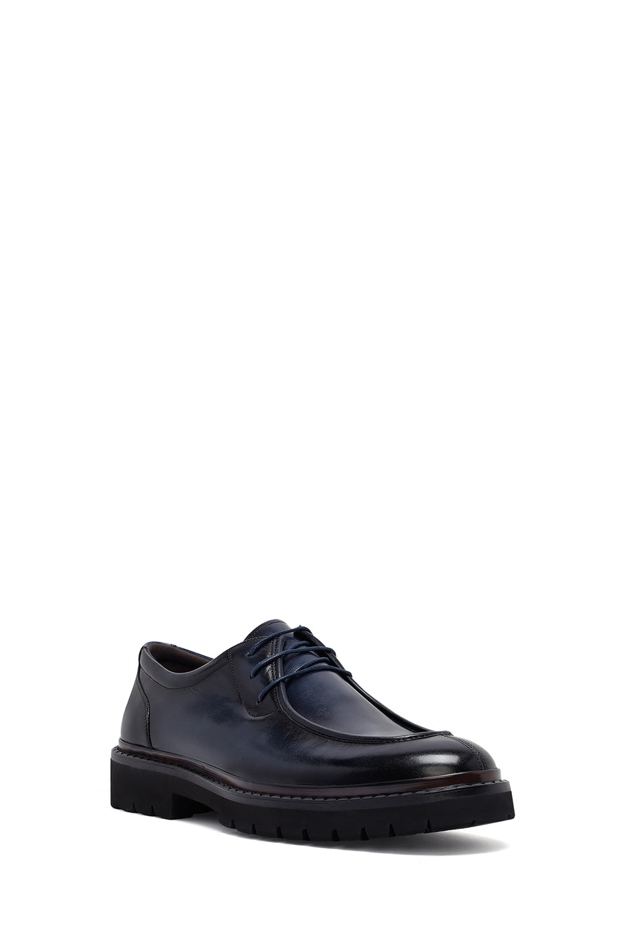 Male Navy Lace-up Thick-Soled Leather Casual Shoes