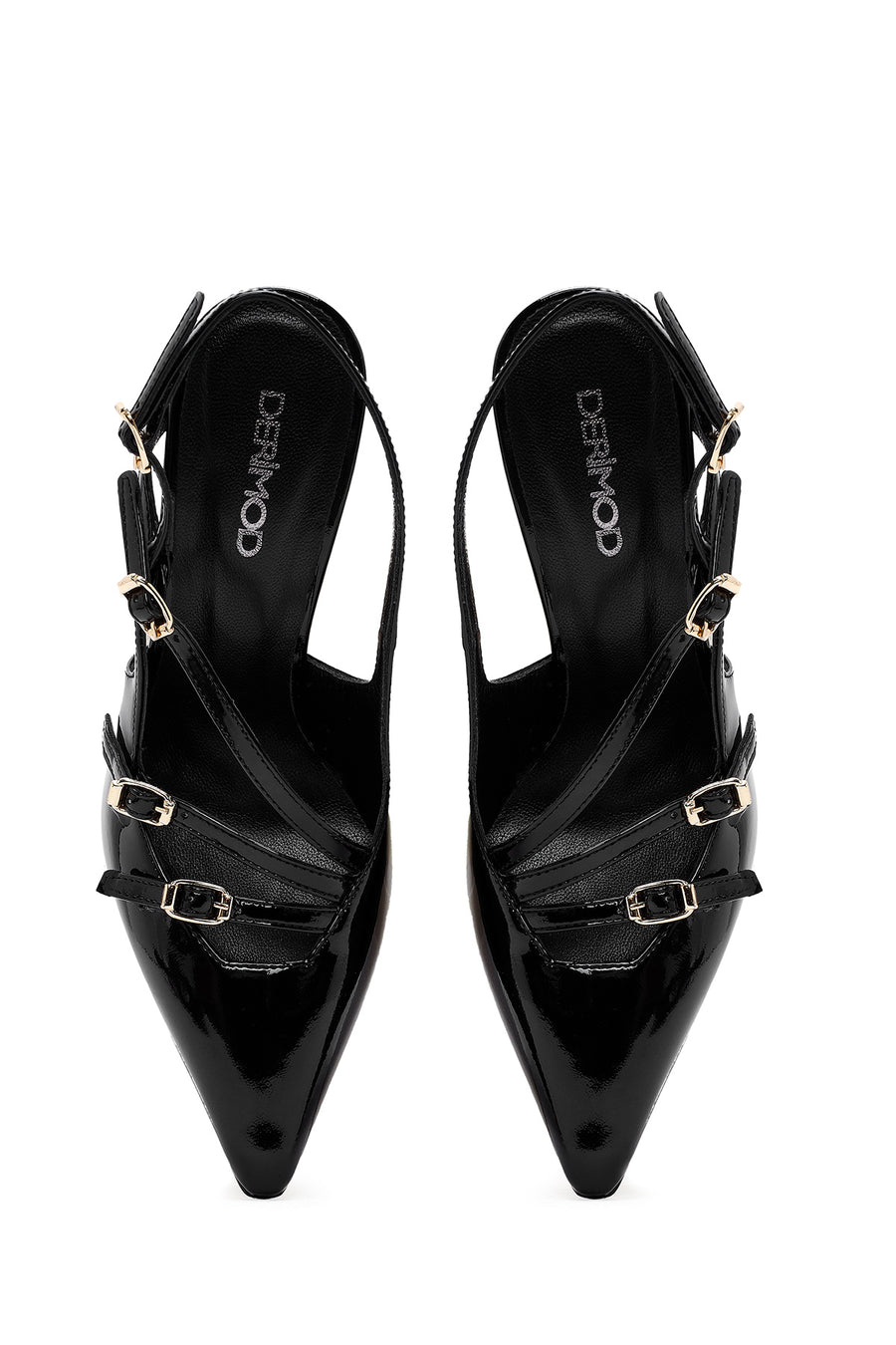 Women's Black Open Back Thin Heel Patent Leather Shoes