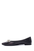 Women's Black Leather Bow Ballerina Ballerinas | Derimod