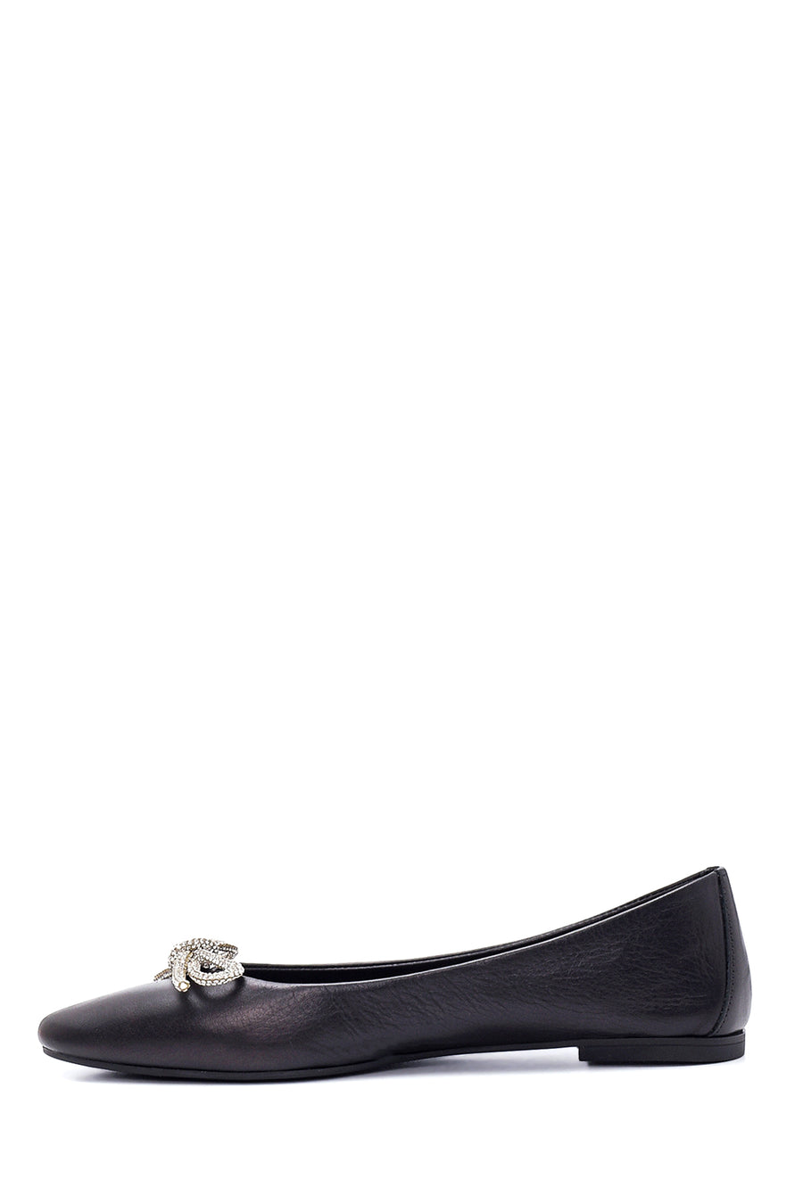 Women's Black Leather Bow Ballerina Ballerinas
