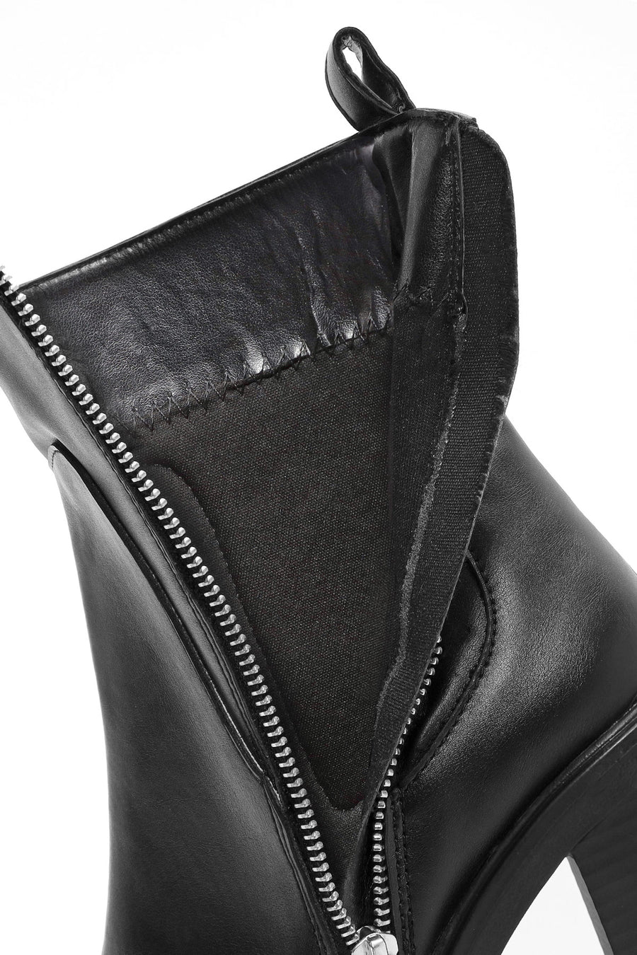 Women's Black Zipper High Thick Heel Boots