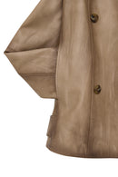 Estel Women's Beige Double-Breasted Oversize Leather Jacket | Derimod