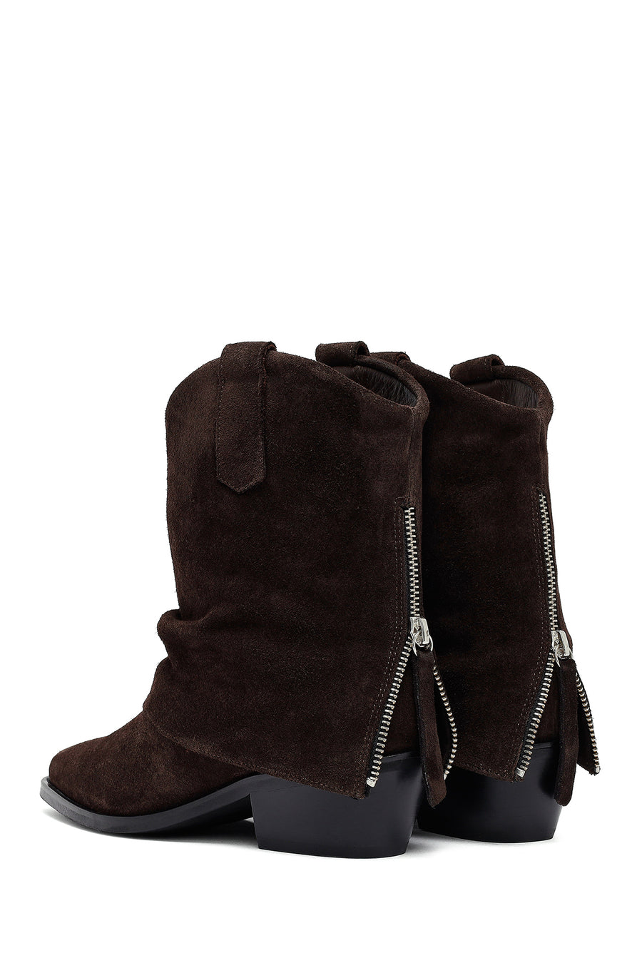 Woman Brown Low Chunky Heel Suede Leather Cowboy Boots