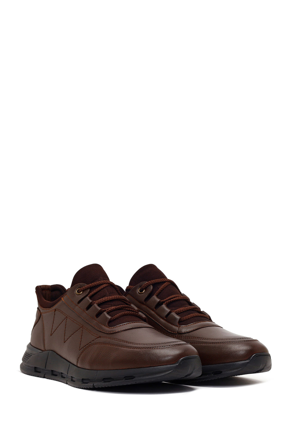 Erkek Kahverengi Bağcıklı Deri Casual Sneaker
