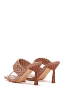 Women's Beige Knitted Heeled Slippers | Derimod