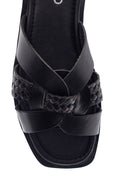 Women's Leather Knit Detailed Slippers | Derimod