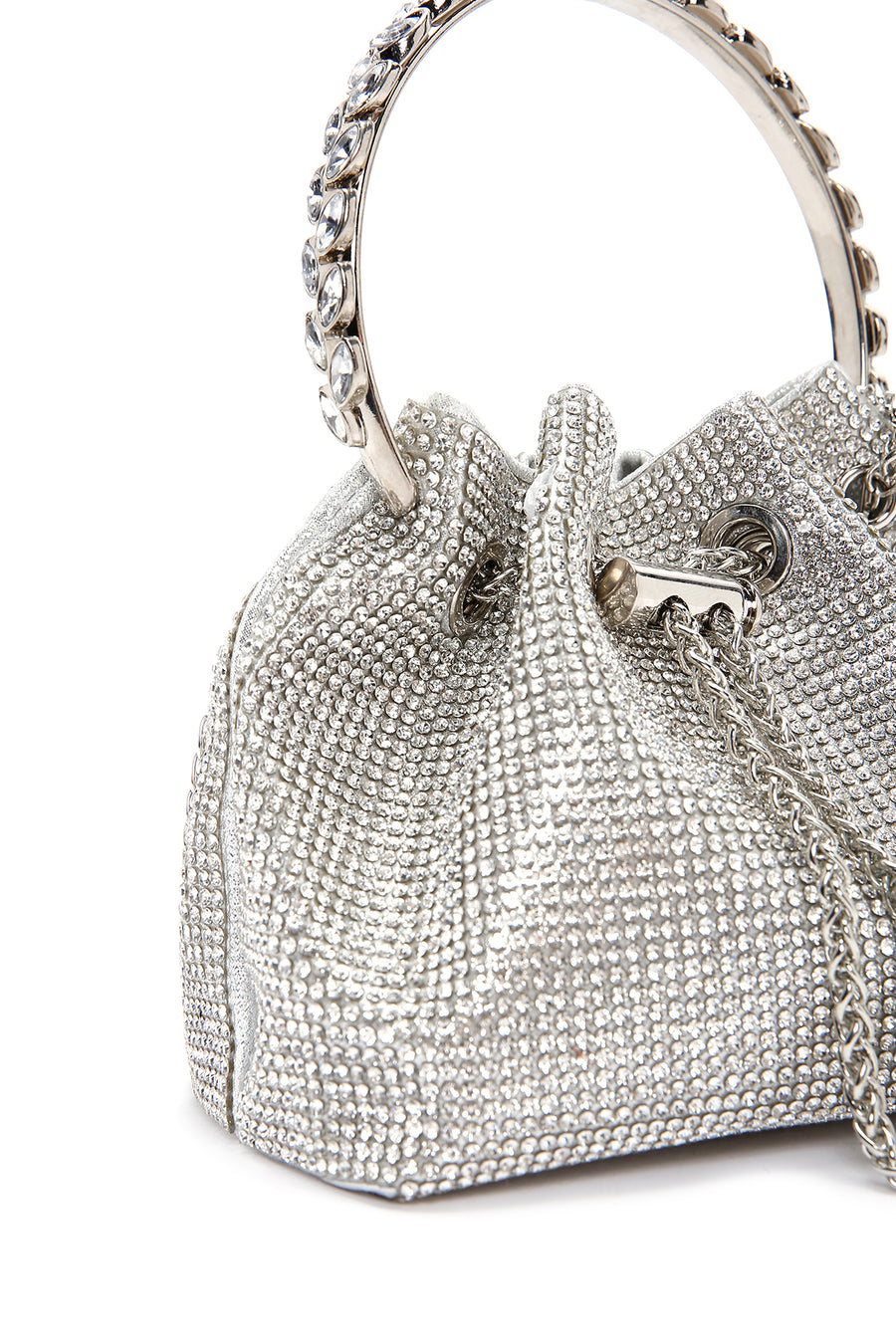 Women's Silver Long Chain Strap Stone Mini Evening Handbag