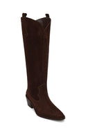 Woman Brown Chunky Heeled Suede Leather Cowboy Boots | Derimod