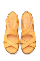Women's Yellow Leather Comfort Sandals | Derimod