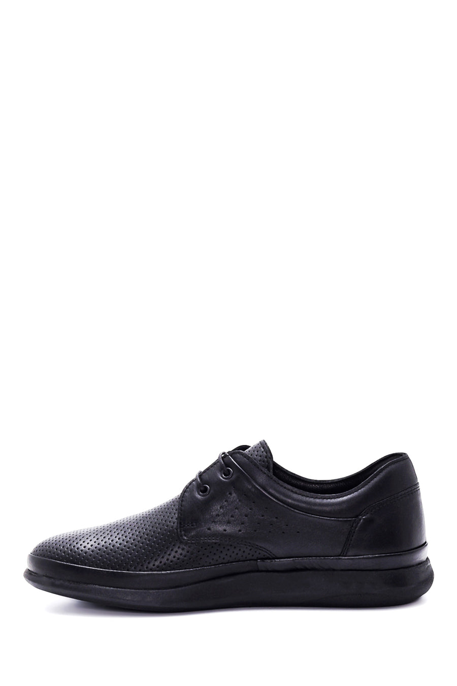 Men's Black Leather Perforated Casual Shoes