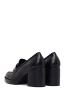 Woman Black Thick-Heeled Leather Loafer | Derimod