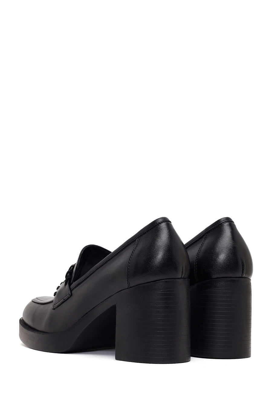 Woman Black Thick-Heeled Leather Loafer