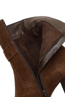 Women's Tan Zippered Thick Heeled Suede Leather Boot | Derimod