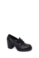 Woman Black Thick-Heeled Leather Loafer | Derimod