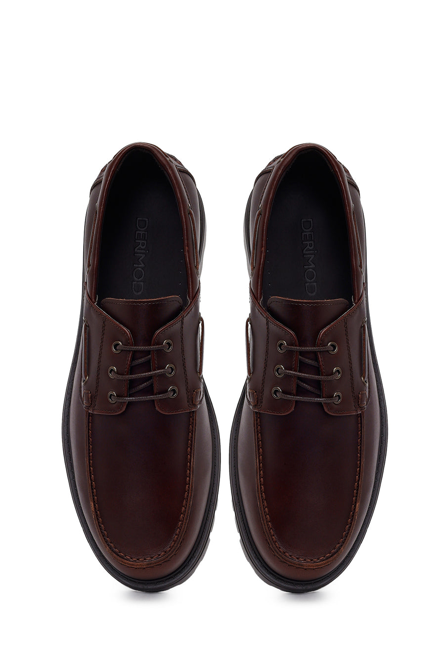 Male Brown Lace-Up Thick-Soled Leather Casual Shoes