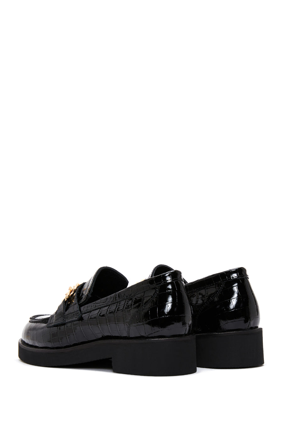 Women's Black Leather Crocodile Loafer