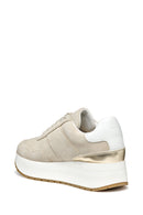 Geox Women Beige Low-Top Lace-Up Thick Sole Suede Leather Sneaker | Derimod
