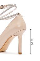 Women's Beige Ankle Strap Thin Heel Leather Stiletto | Derimod